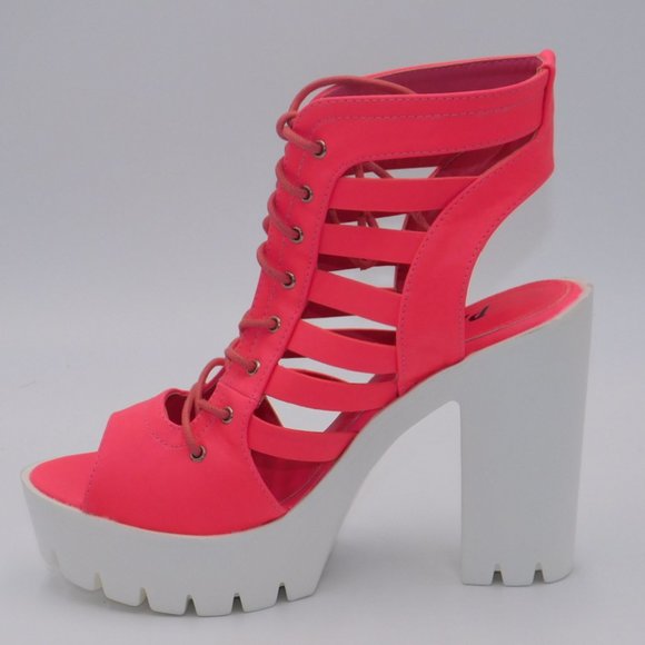 Pazzle Open Toe/Peep Toe Lace Up Chunky Platform Booties - Picture 2 of 3
